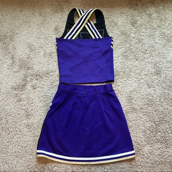purple / gold / black / white Varsity real high school cheerleading uniform - Picture 9 of 14